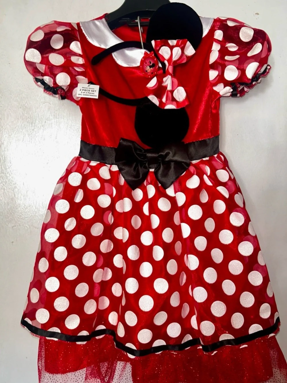Disney Red and White Polka Dot Minnie Mouse Dress Costume with Ears - Picture 3 of 4